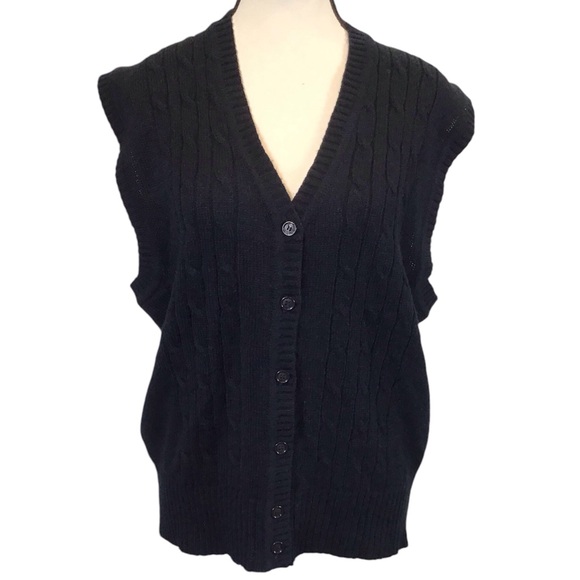 80s Vintage Options Womens Cable Knit Sweater Vest Size XL Sleeveless Button Up - Picture 1 of 16